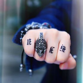 Ethnic Jewelry Titanium Steel Black And White Impermanence Ring (Color: The world is peaceful, size: number 9)