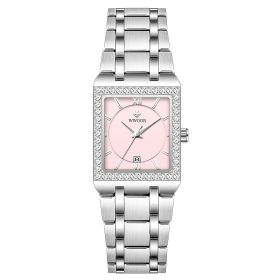 Grip Love Belt Diamond Waterproof Square Steel Band Quartz Women's Watch (style: White shell flour)