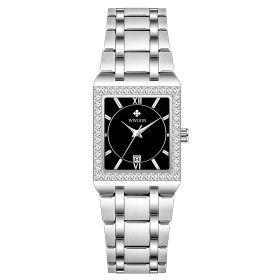 Grip Love Belt Diamond Waterproof Square Steel Band Quartz Women's Watch (style: White shell and black surface)