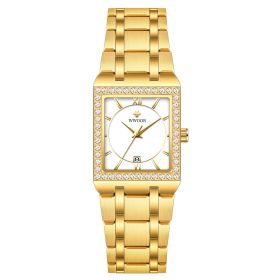 Grip Love Belt Diamond Waterproof Square Steel Band Quartz Women's Watch (style: Golden Shell White Noodles)