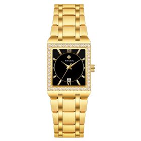 Grip Love Belt Diamond Waterproof Square Steel Band Quartz Women's Watch (style: Gold shell black face)