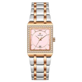 Grip Love Belt Diamond Waterproof Square Steel Band Quartz Women's Watch (style: Middle Rose Noodles)