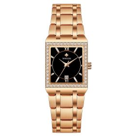 Grip Love Belt Diamond Waterproof Square Steel Band Quartz Women's Watch (style: Rose shell black face rose bel)