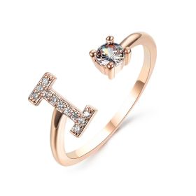 New Design Adjustable 26 Initial Letter Ring Fashion Jewelry For Women Simple Elegant Jewelry (Color: 2pcs Rose gold, style: I)