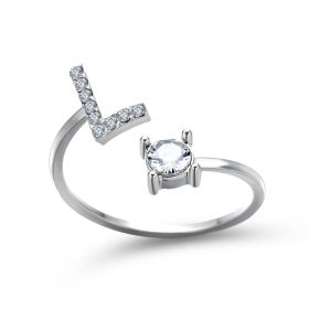 New Design Adjustable 26 Initial Letter Ring Fashion Jewelry For Women Simple Elegant Jewelry (Color: 2pcs Silver, style: L)