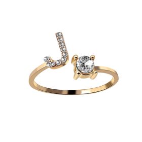 New Design Adjustable 26 Initial Letter Ring Fashion Jewelry For Women Simple Elegant Jewelry (Color: 2pcs Gold, style: J)
