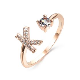 New Design Adjustable 26 Initial Letter Ring Fashion Jewelry For Women Simple Elegant Jewelry (Color: 2pcs Rose gold, style: K)