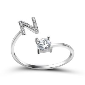 New Design Adjustable 26 Initial Letter Ring Fashion Jewelry For Women Simple Elegant Jewelry (Color: 2pcs Silver, style: N)