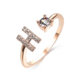New Design Adjustable 26 Initial Letter Ring Fashion Jewelry For Women Simple Elegant Jewelry (Color: 2pcs Rose gold, style: H)