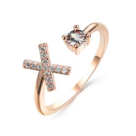 New Design Adjustable 26 Initial Letter Ring Fashion Jewelry For Women Simple Elegant Jewelry (Color: 2pcs Rose gold, style: X)