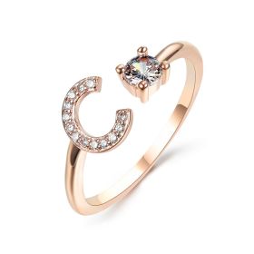New Design Adjustable 26 Initial Letter Ring Fashion Jewelry For Women Simple Elegant Jewelry (Color: 2pcs Rose gold, style: C)