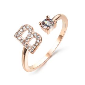 New Design Adjustable 26 Initial Letter Ring Fashion Jewelry For Women Simple Elegant Jewelry (Color: 2pcs Rose gold, style: B)