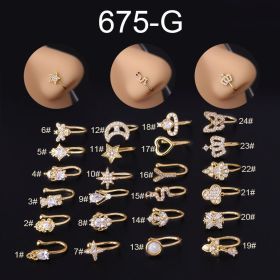 New Micro Inlaid Zircon Nose Ring Puncture Jewelry Without Holes (Color: Gold, style: 24style)