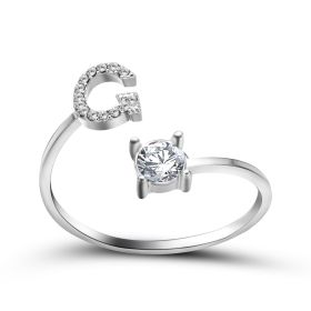 New Design Adjustable 26 Initial Letter Ring Fashion Jewelry For Women Simple Elegant Jewelry (Color: 2pcs Silver, style: G)