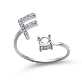 New Design Adjustable 26 Initial Letter Ring Fashion Jewelry For Women Simple Elegant Jewelry (Color: 2pcs Silver, style: F)