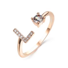 New Design Adjustable 26 Initial Letter Ring Fashion Jewelry For Women Simple Elegant Jewelry (Color: 2pcs Rose gold, style: L)