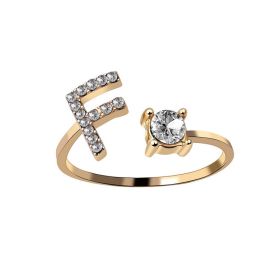 New Design Adjustable 26 Initial Letter Ring Fashion Jewelry For Women Simple Elegant Jewelry (Color: 2pcs Gold, style: F)