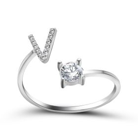 New Design Adjustable 26 Initial Letter Ring Fashion Jewelry For Women Simple Elegant Jewelry (Color: 2pcs Silver, style: V)