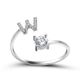 New Design Adjustable 26 Initial Letter Ring Fashion Jewelry For Women Simple Elegant Jewelry (Color: 2pcs Silver, style: W)