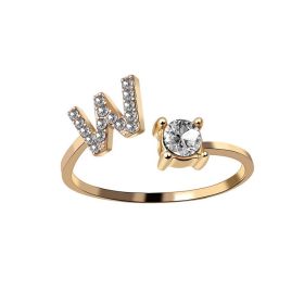 New Design Adjustable 26 Initial Letter Ring Fashion Jewelry For Women Simple Elegant Jewelry (Color: 2pcs Gold, style: W)