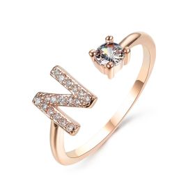 New Design Adjustable 26 Initial Letter Ring Fashion Jewelry For Women Simple Elegant Jewelry (Color: 2pcs Rose gold, style: N)