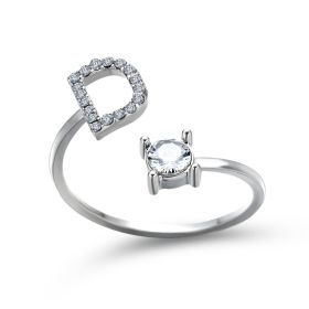 New Design Adjustable 26 Initial Letter Ring Fashion Jewelry For Women Simple Elegant Jewelry (Color: 2pcs Silver, style: D)