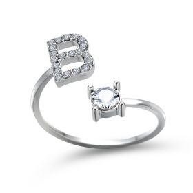New Design Adjustable 26 Initial Letter Ring Fashion Jewelry For Women Simple Elegant Jewelry (Color: 2pcs Silver, style: B)