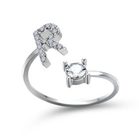 New Design Adjustable 26 Initial Letter Ring Fashion Jewelry For Women Simple Elegant Jewelry (Color: 2pcs Silver, style: R)