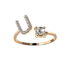 New Design Adjustable 26 Initial Letter Ring Fashion Jewelry For Women Simple Elegant Jewelry (Color: 2pcs Gold, style: U)