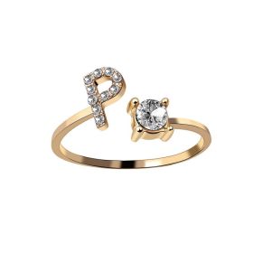 New Design Adjustable 26 Initial Letter Ring Fashion Jewelry For Women Simple Elegant Jewelry (Color: 2pcs Gold, style: P)