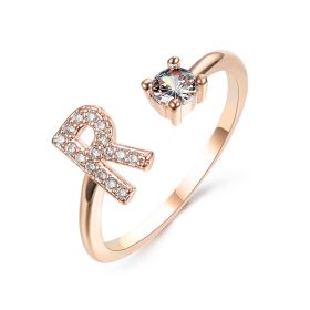 New Design Adjustable 26 Initial Letter Ring Fashion Jewelry For Women Simple Elegant Jewelry (Color: 2pcs Rose gold, style: R)