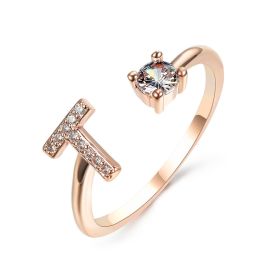 New Design Adjustable 26 Initial Letter Ring Fashion Jewelry For Women Simple Elegant Jewelry (Color: 2pcs Rose gold, style: T)