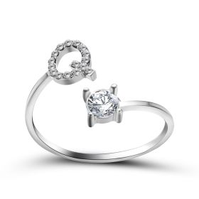 New Design Adjustable 26 Initial Letter Ring Fashion Jewelry For Women Simple Elegant Jewelry (Color: 2pcs Silver, style: Q)