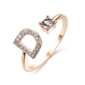 New Design Adjustable 26 Initial Letter Ring Fashion Jewelry For Women Simple Elegant Jewelry (Color: 2pcs Rose gold, style: D)