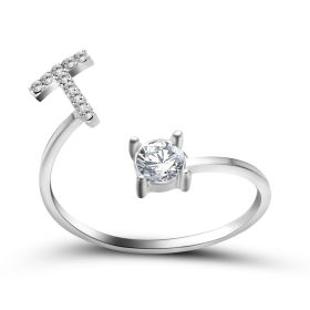 New Design Adjustable 26 Initial Letter Ring Fashion Jewelry For Women Simple Elegant Jewelry (Color: 2pcs Silver, style: T)