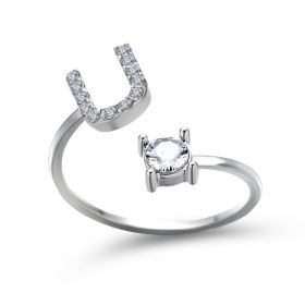 New Design Adjustable 26 Initial Letter Ring Fashion Jewelry For Women Simple Elegant Jewelry (Color: 2pcs Silver, style: U)