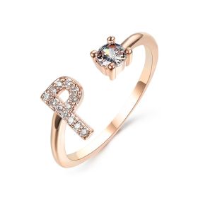 New Design Adjustable 26 Initial Letter Ring Fashion Jewelry For Women Simple Elegant Jewelry (Color: 2pcs Rose gold, style: P)