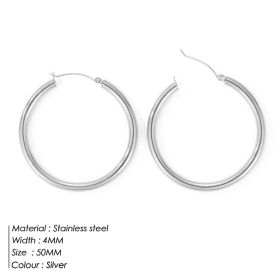 Simple Circle Earrings Stainless Steel Jewelry (Color: Steel color, size: 50mm)