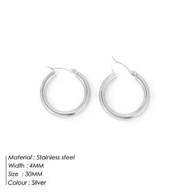 Simple Circle Earrings Stainless Steel Jewelry (Color: Steel color, size: 30MM)