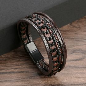 Fashion Jewelry Multi-layer Leather Rope Woven Bracelet (Color: Brown 23cm)