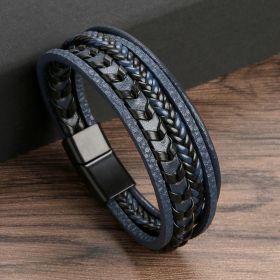 Fashion Jewelry Multi-layer Leather Rope Woven Bracelet (Color: Ink Blue 23cm)