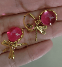 Fashion Jewelry Women's Earrings Hanging Vintage Dragonfly Pendant Earring Boho Chakra Blue Moonstone Drop Earrings For Women Wedding Charm Ethni (Color: Rose Red)