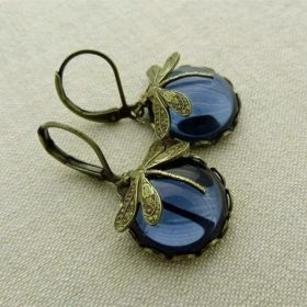 Fashion Jewelry Women's Earrings Hanging Vintage Dragonfly Pendant Earring Boho Chakra Blue Moonstone Drop Earrings For Women Wedding Charm Ethni (Color: Gray Blue)