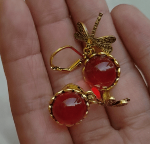 Fashion Jewelry Women's Earrings Hanging Vintage Dragonfly Pendant Earring Boho Chakra Blue Moonstone Drop Earrings For Women Wedding Charm Ethni (Color: Wine Red)