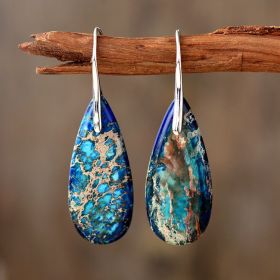 Bohemian Emperor Stone Water Drop Earrings Natural Stone Ornament Jewelry (Color: Blue)