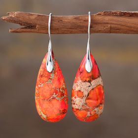 Bohemian Emperor Stone Water Drop Earrings Natural Stone Ornament Jewelry (Color: Orange)