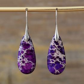 Bohemian Emperor Stone Water Drop Earrings Natural Stone Ornament Jewelry (Color: Purple)