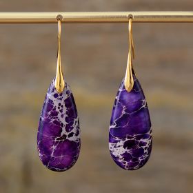 Bohemian Emperor Stone Water Drop Earrings Natural Stone Ornament Jewelry (Color: Purple Gold Ear Hook)