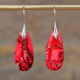 Bohemian Emperor Stone Water Drop Earrings Natural Stone Ornament Jewelry (Color: Red)