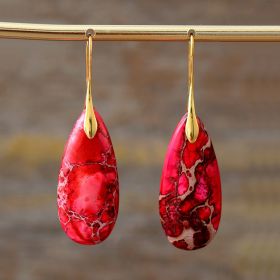 Bohemian Emperor Stone Water Drop Earrings Natural Stone Ornament Jewelry (Color: Red Gold Ear Hook)